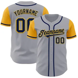 Custom Gray Navy-Gold Authentic Two Tone Baseball Jersey