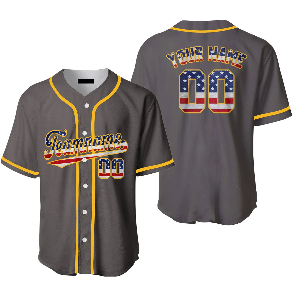 Custom Vintage American Flag Gray Custom Baseball Jerseys For Men & Women, Flag Baseball Shirt