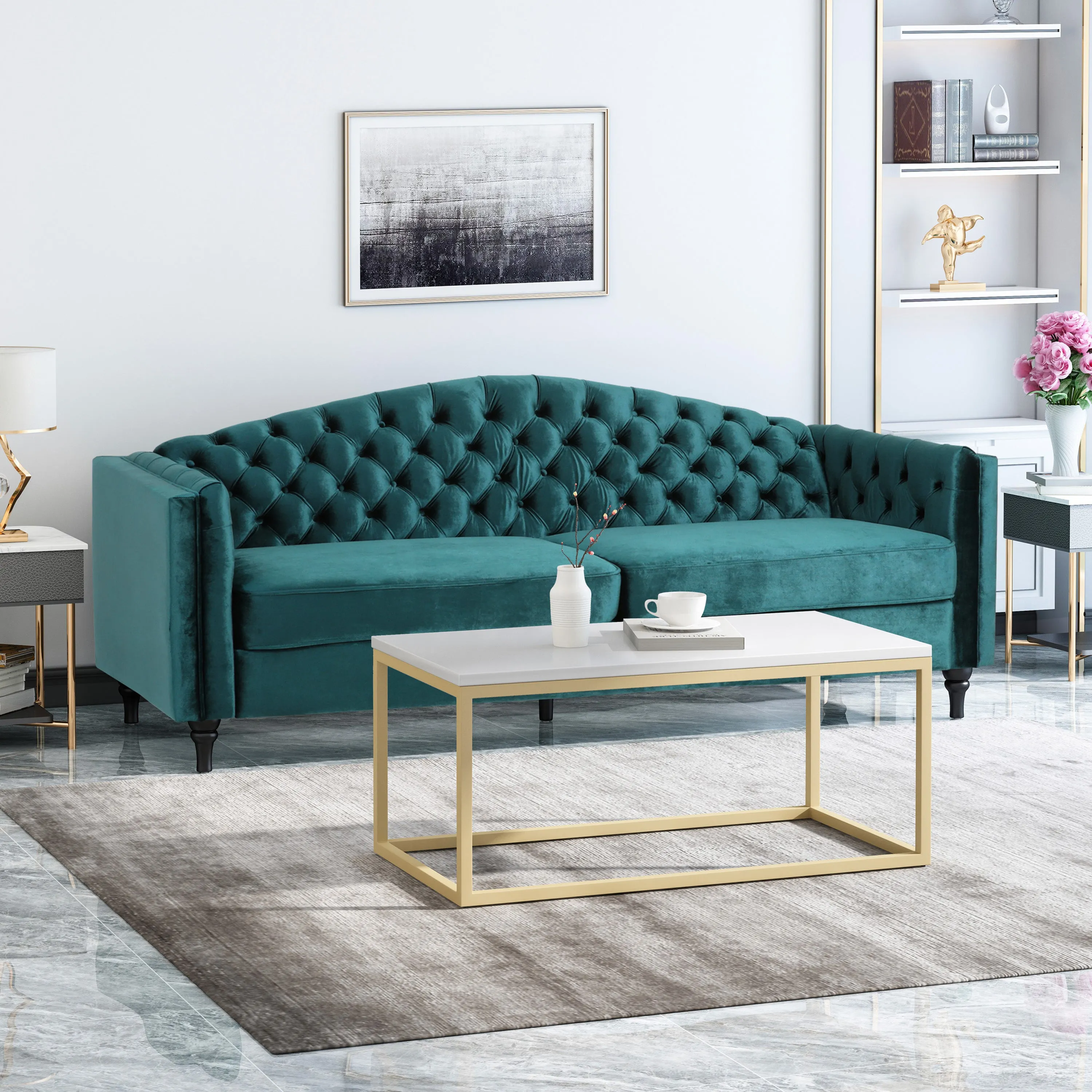 Darionna Glam Button Tufted Velvet 3 Seater Sofa