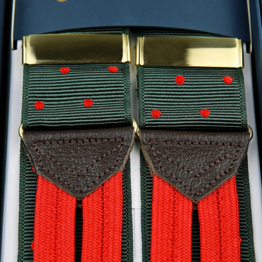 Dotted Barathea Braces - Dark Olive / Red