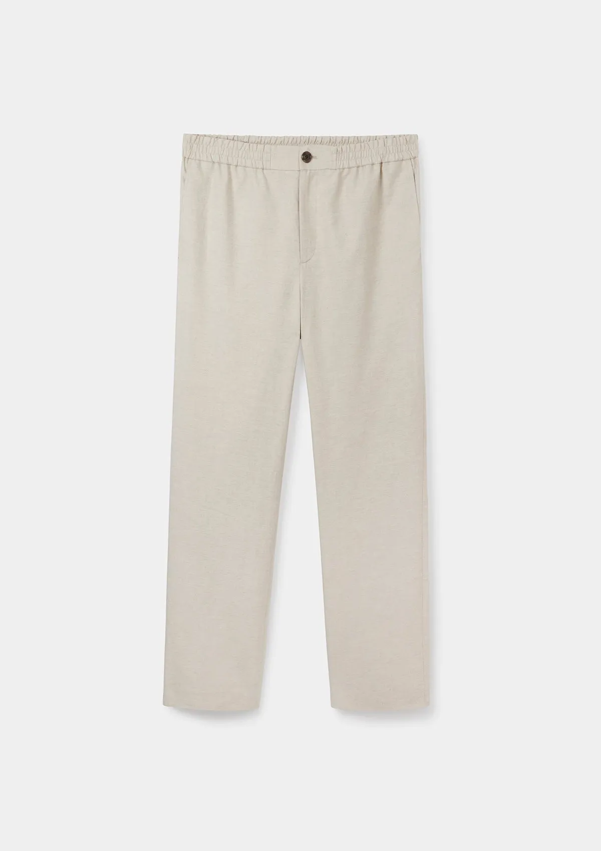 Ecru Cotton Linen Drawstring Trousers