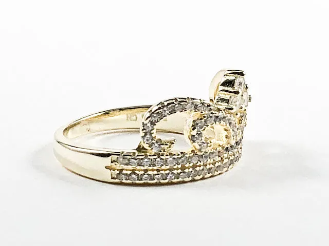 Elegant Crown Shape & Design Gold Tone CZ Silver Ring