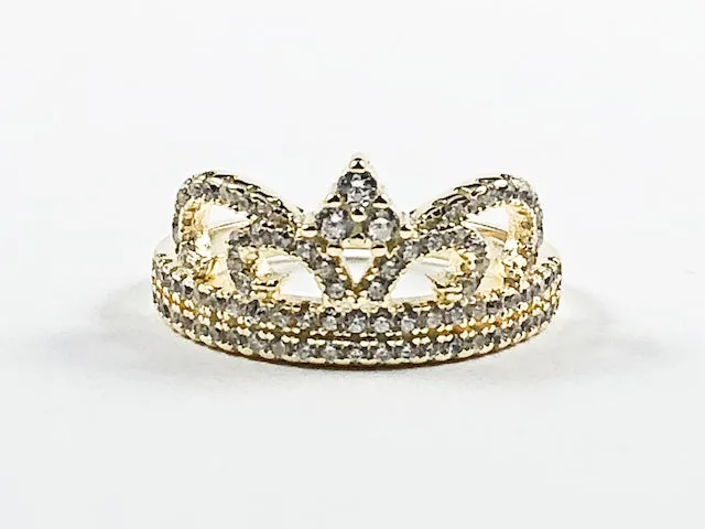 Elegant Crown Shape & Design Gold Tone CZ Silver Ring