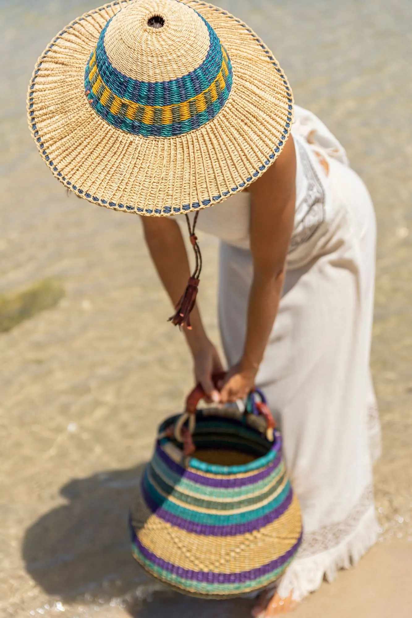 Elephant Grass Summer Hat - Ocean Colours