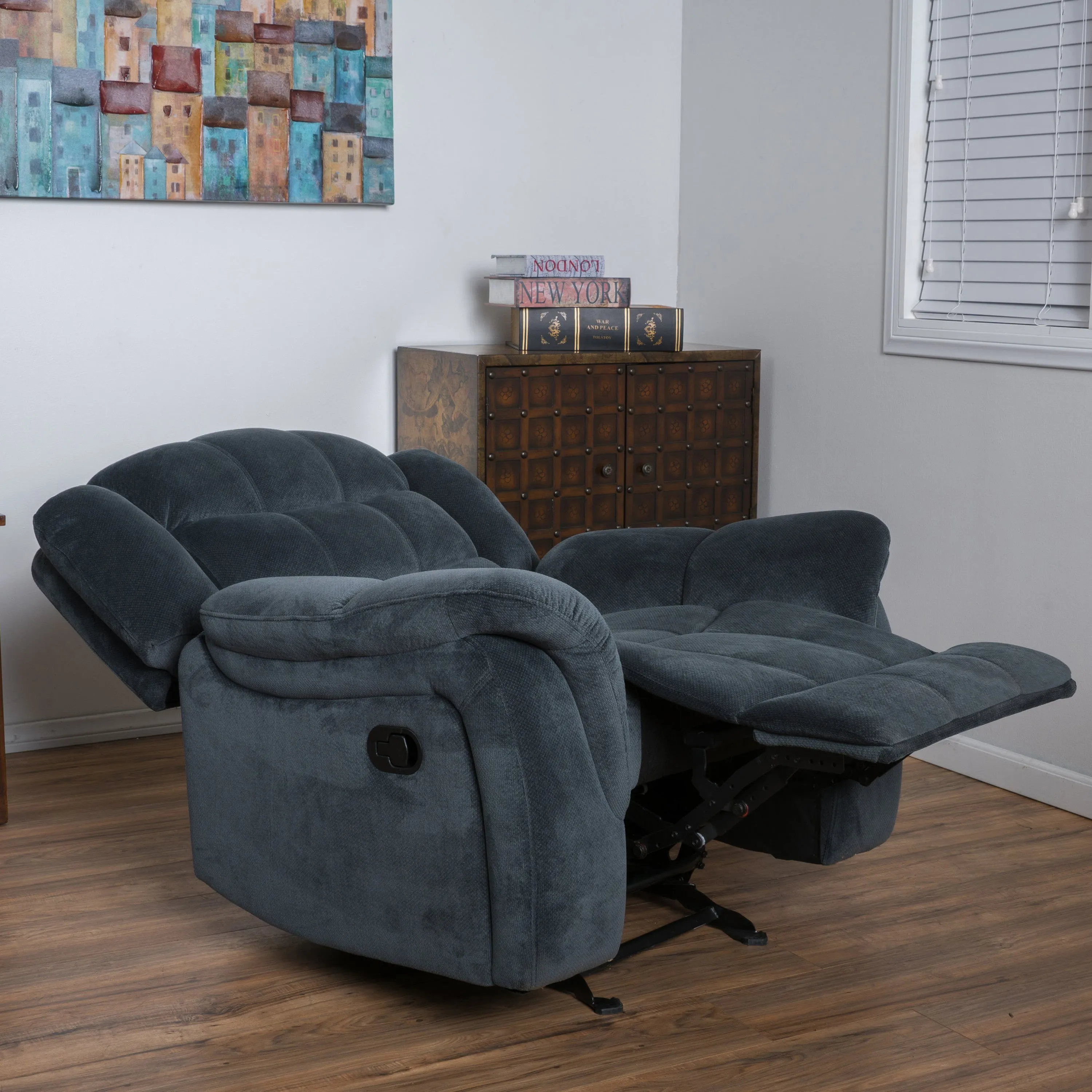 Emryka Contemporary Gray Fabric Glider Recliner