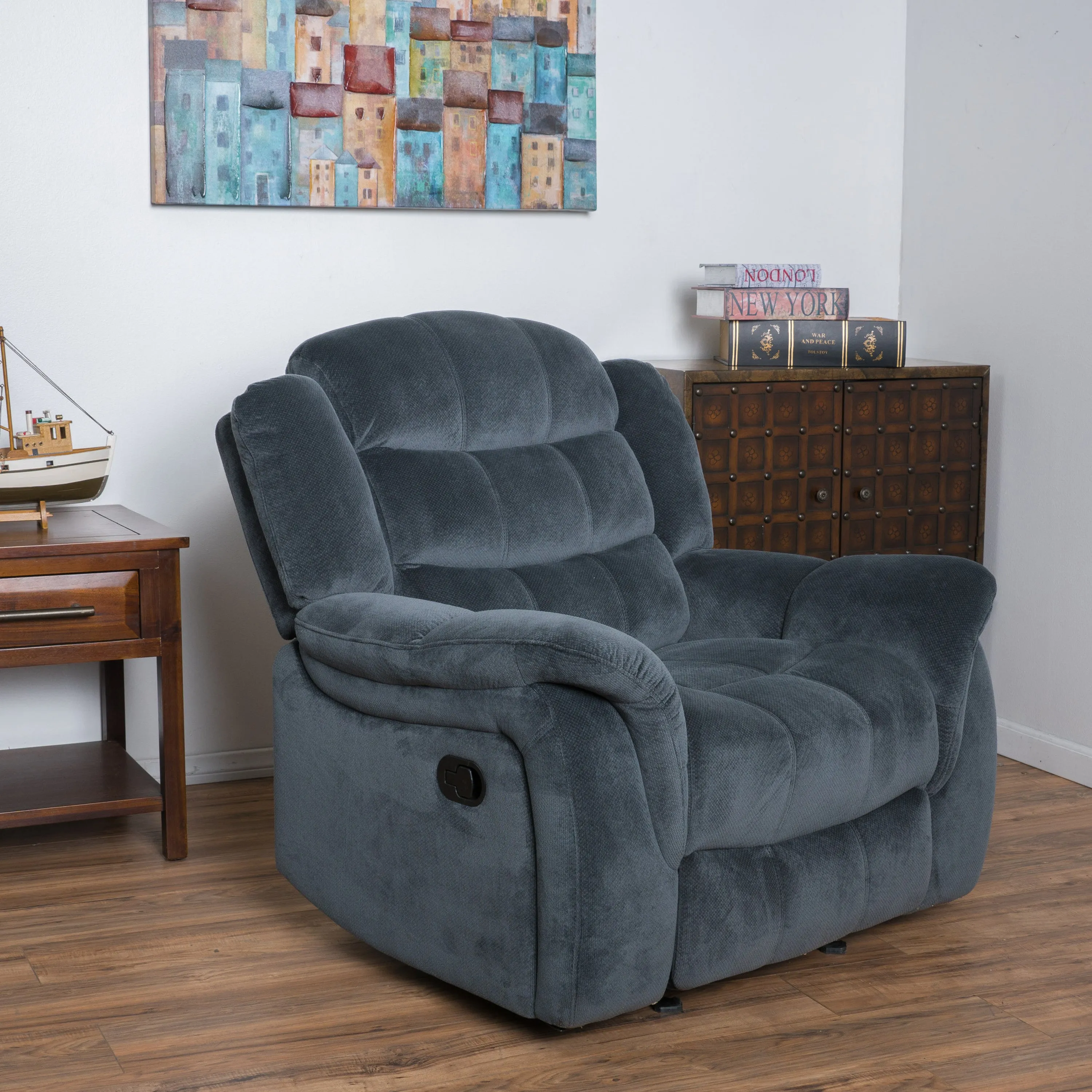 Emryka Contemporary Gray Fabric Glider Recliner