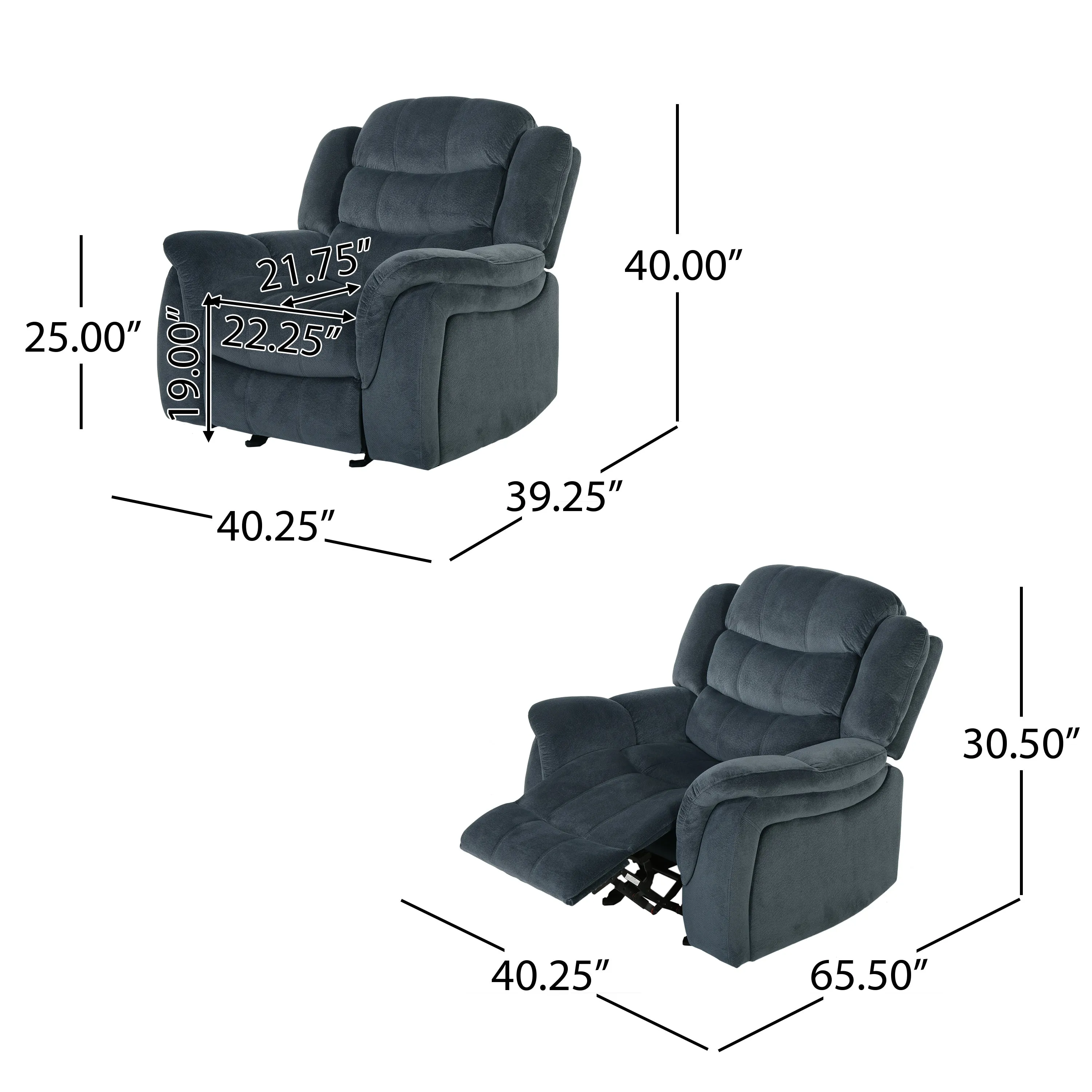 Emryka Contemporary Gray Fabric Glider Recliner