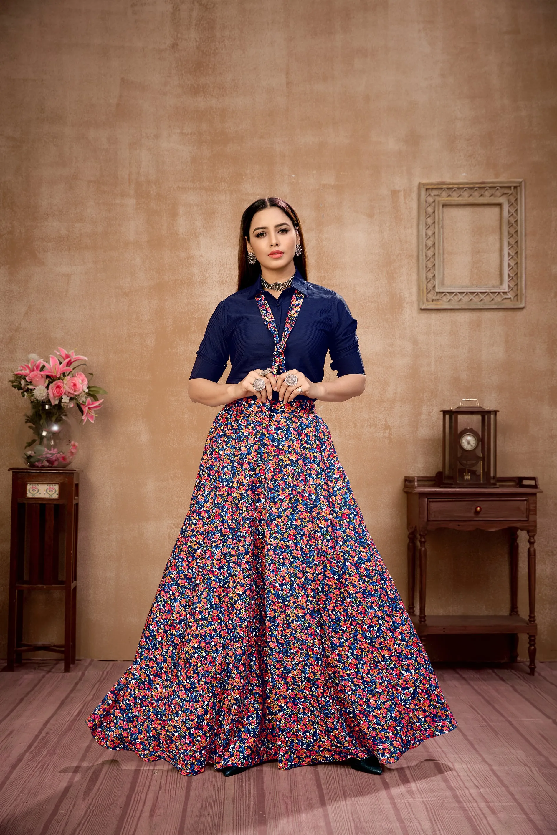 Exclusive Navy Blue Color Silk Lehenga Choli