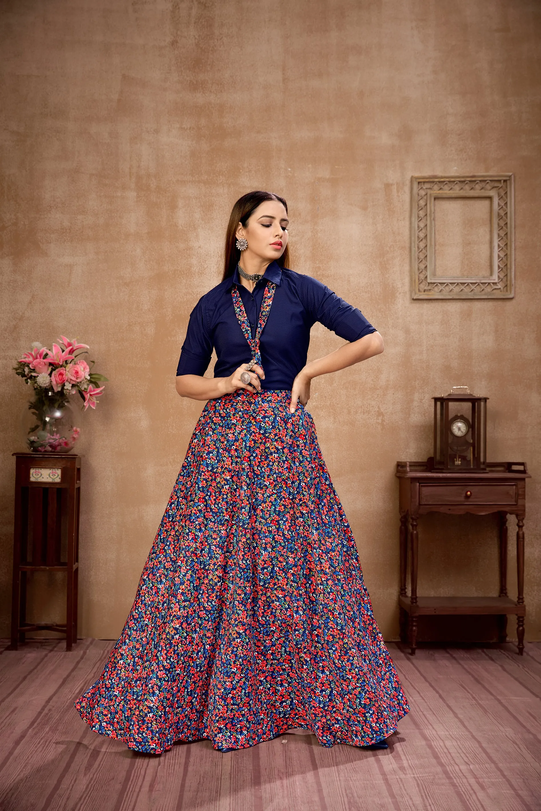 Exclusive Navy Blue Color Silk Lehenga Choli