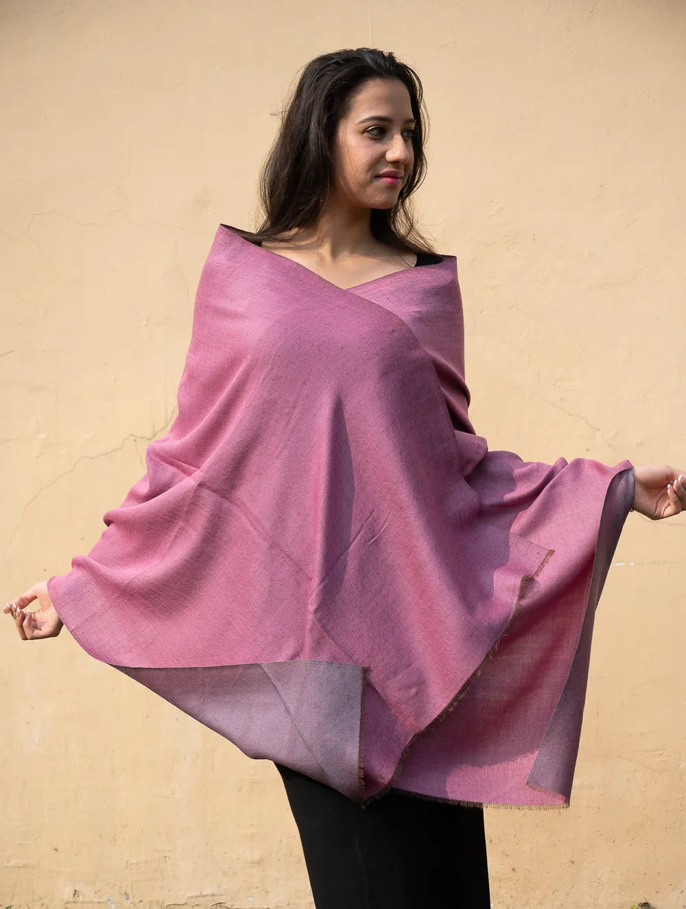 Exclusive Reversible Soft Kashmiri Wool Stole - Lavender & Rose Pink