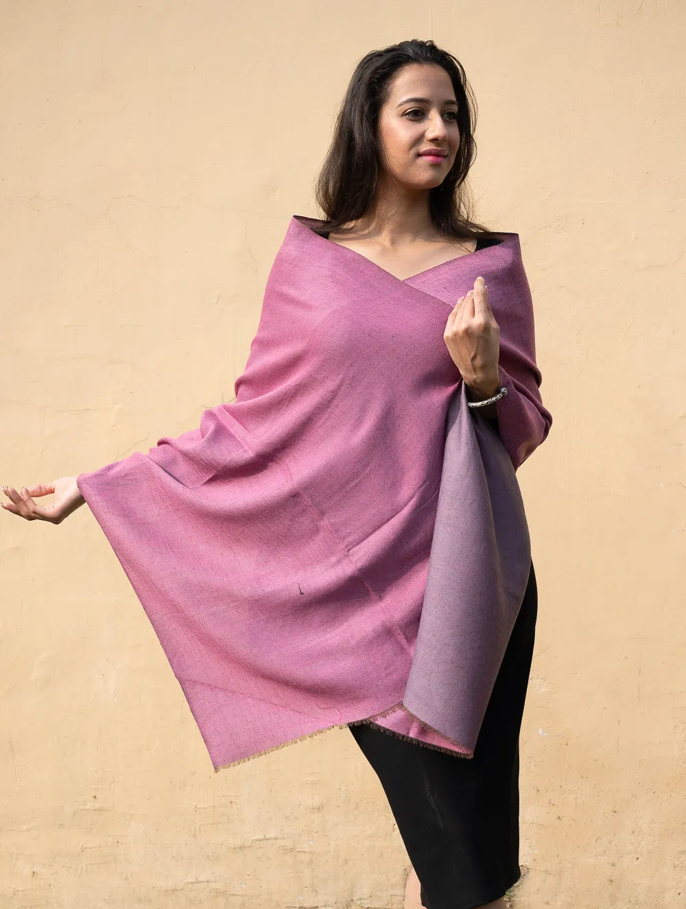 Exclusive Reversible Soft Kashmiri Wool Stole - Lavender & Rose Pink