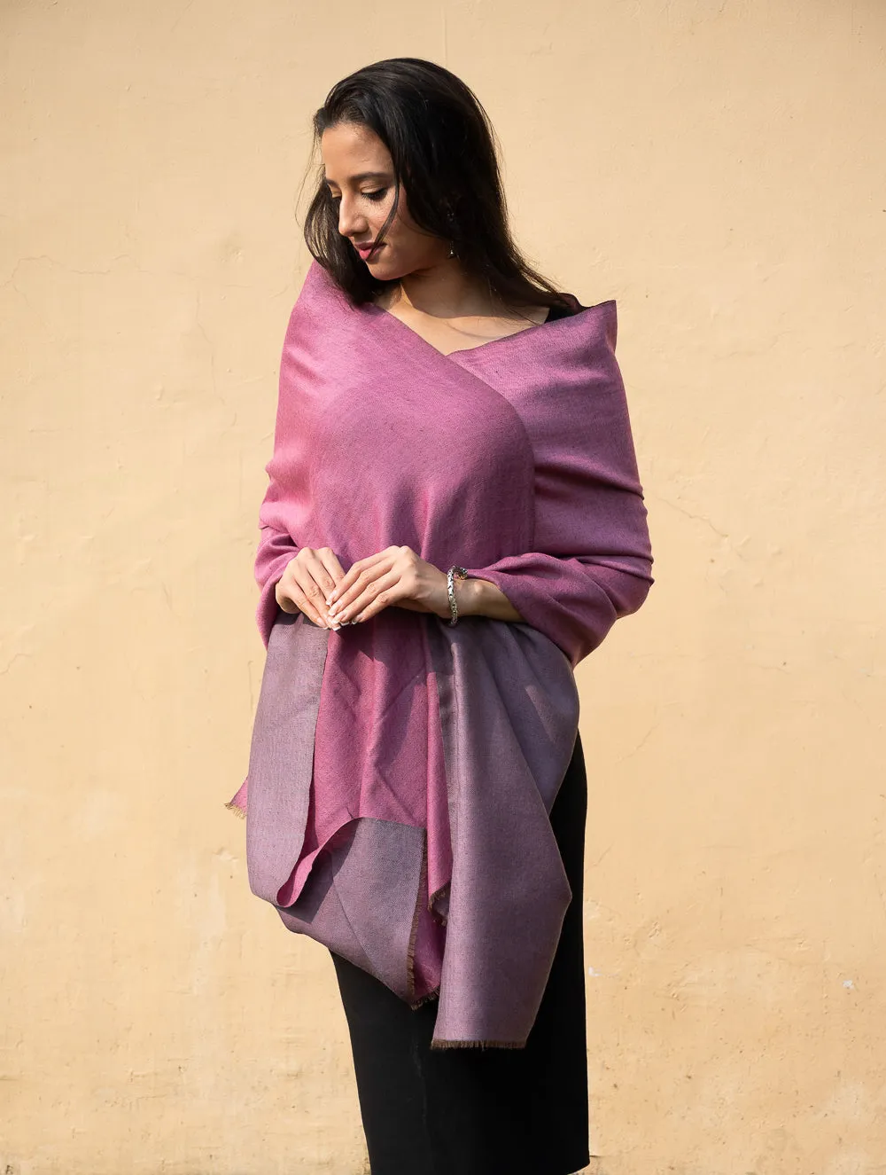 Exclusive Reversible Soft Kashmiri Wool Stole - Lavender & Rose Pink