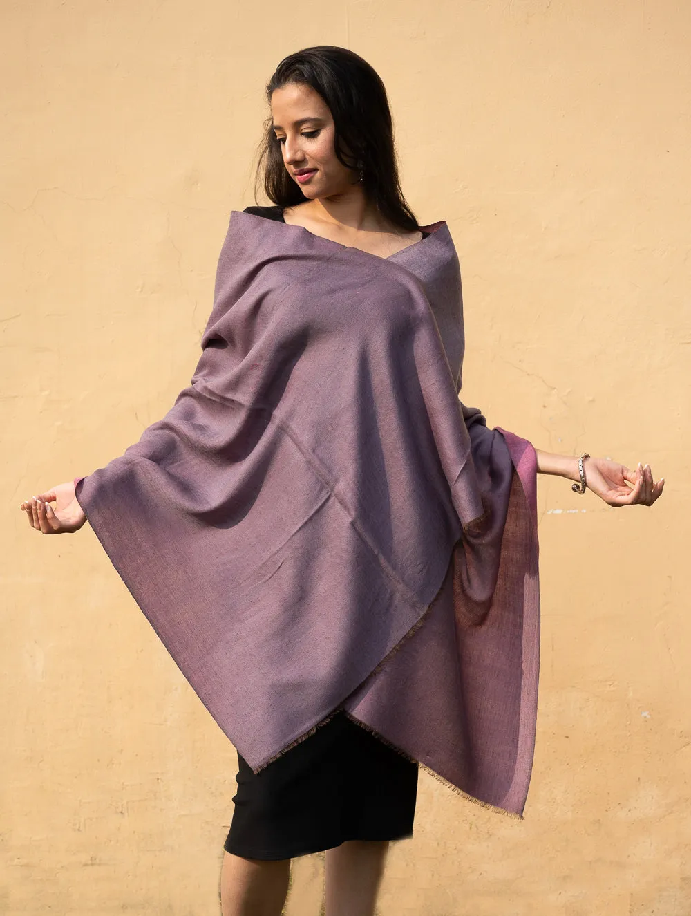 Exclusive Reversible Soft Kashmiri Wool Stole - Lavender & Rose Pink