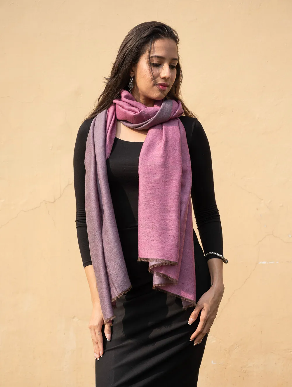 Exclusive Reversible Soft Kashmiri Wool Stole - Lavender & Rose Pink