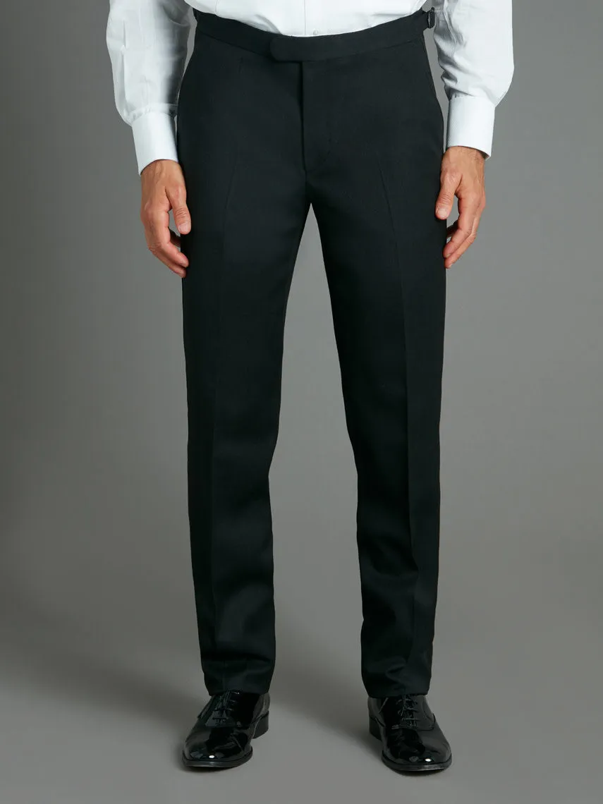 Flat Front Tuxedo Pants - Black Barathea