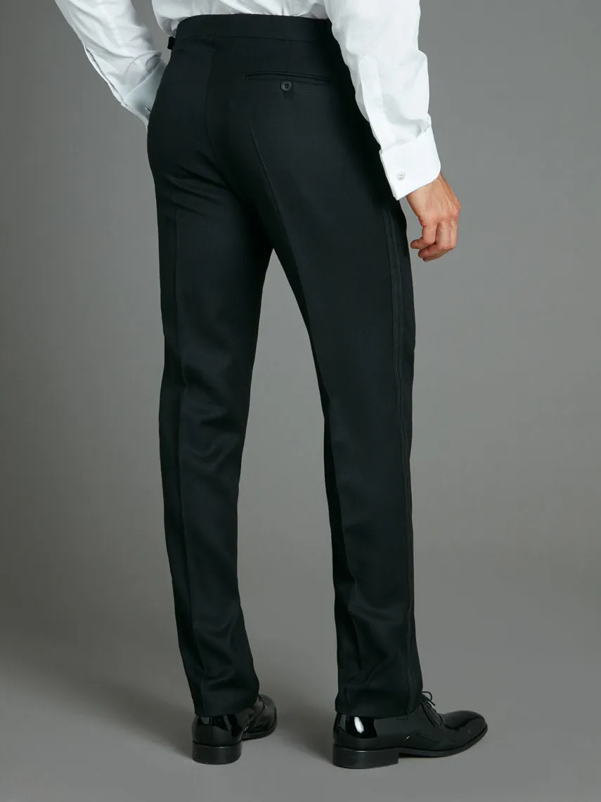 Flat Front Tuxedo Pants - Black Barathea