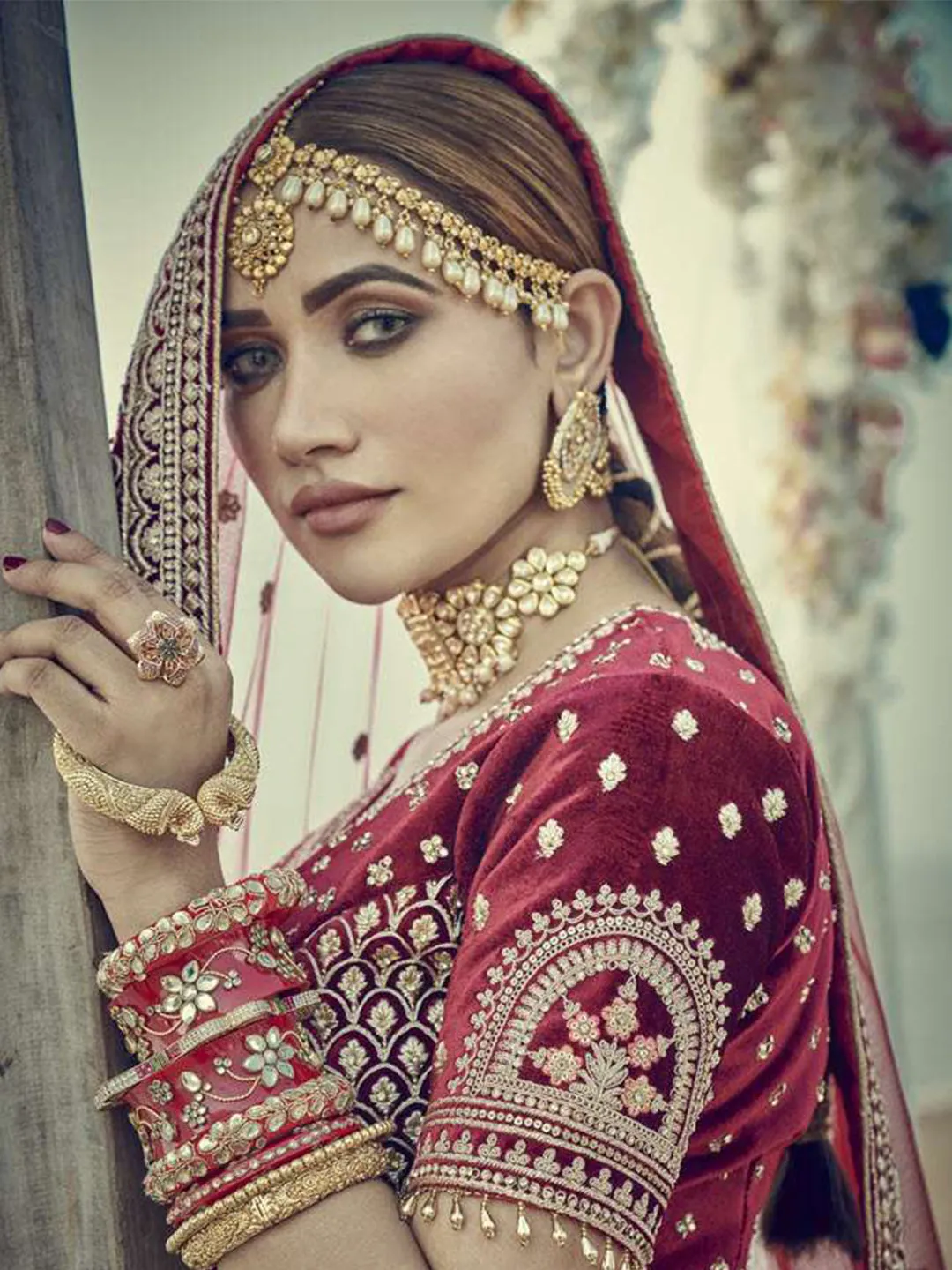 Fully Embroidered Maroon Bridal Lehenga with net dupatta