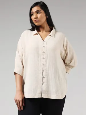 Gia Solid Beige Cotton High-Low Shirt