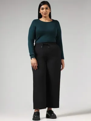 Gia Solid Black Mid Rise Wide Leg Trousers