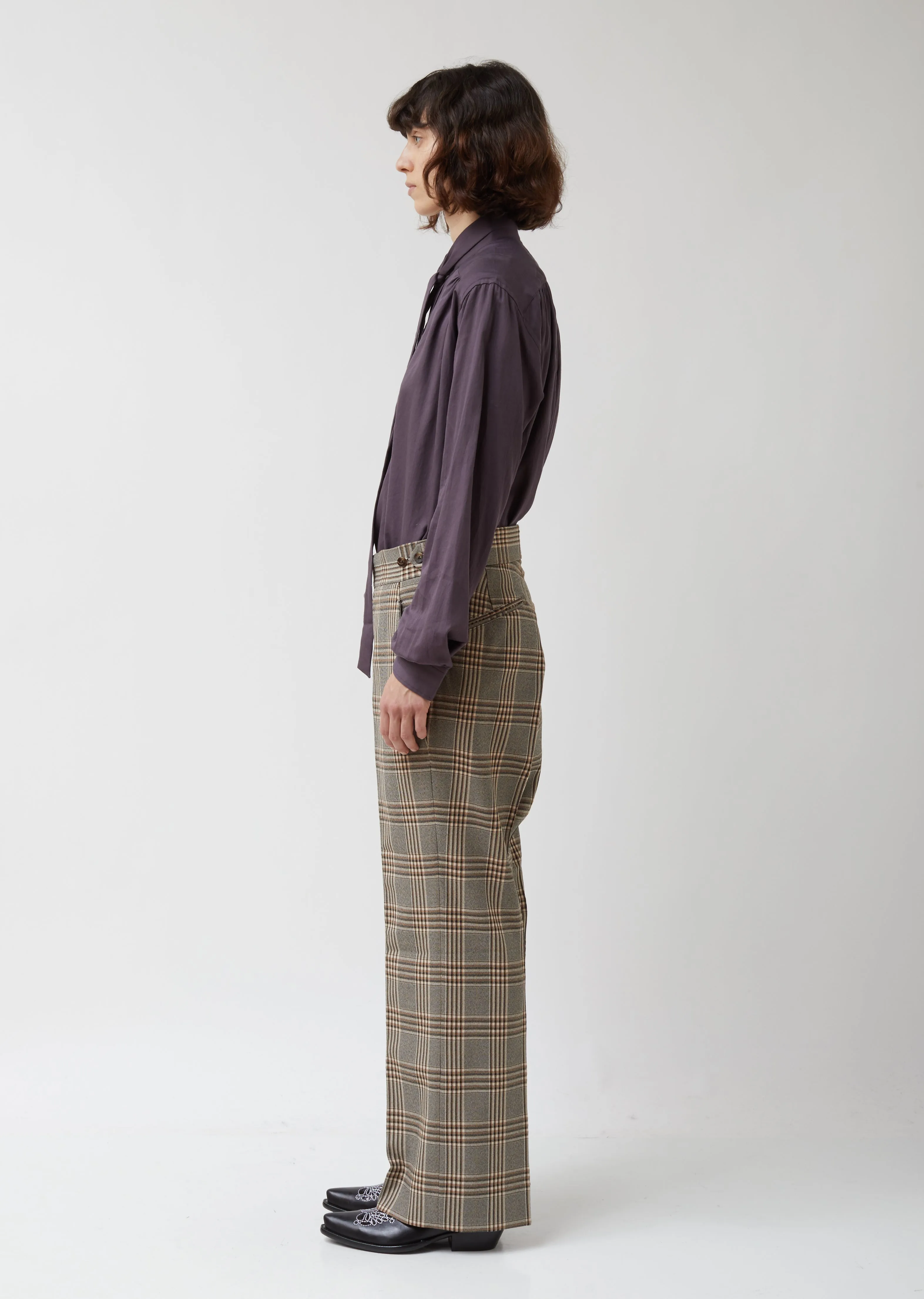 Graph Plaid Twill Side Tab Trouser