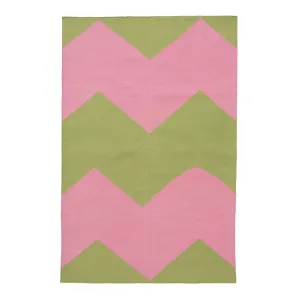 Green & Pink Chevron Flatweave Cotton Rug - 3'6" x 5'6"