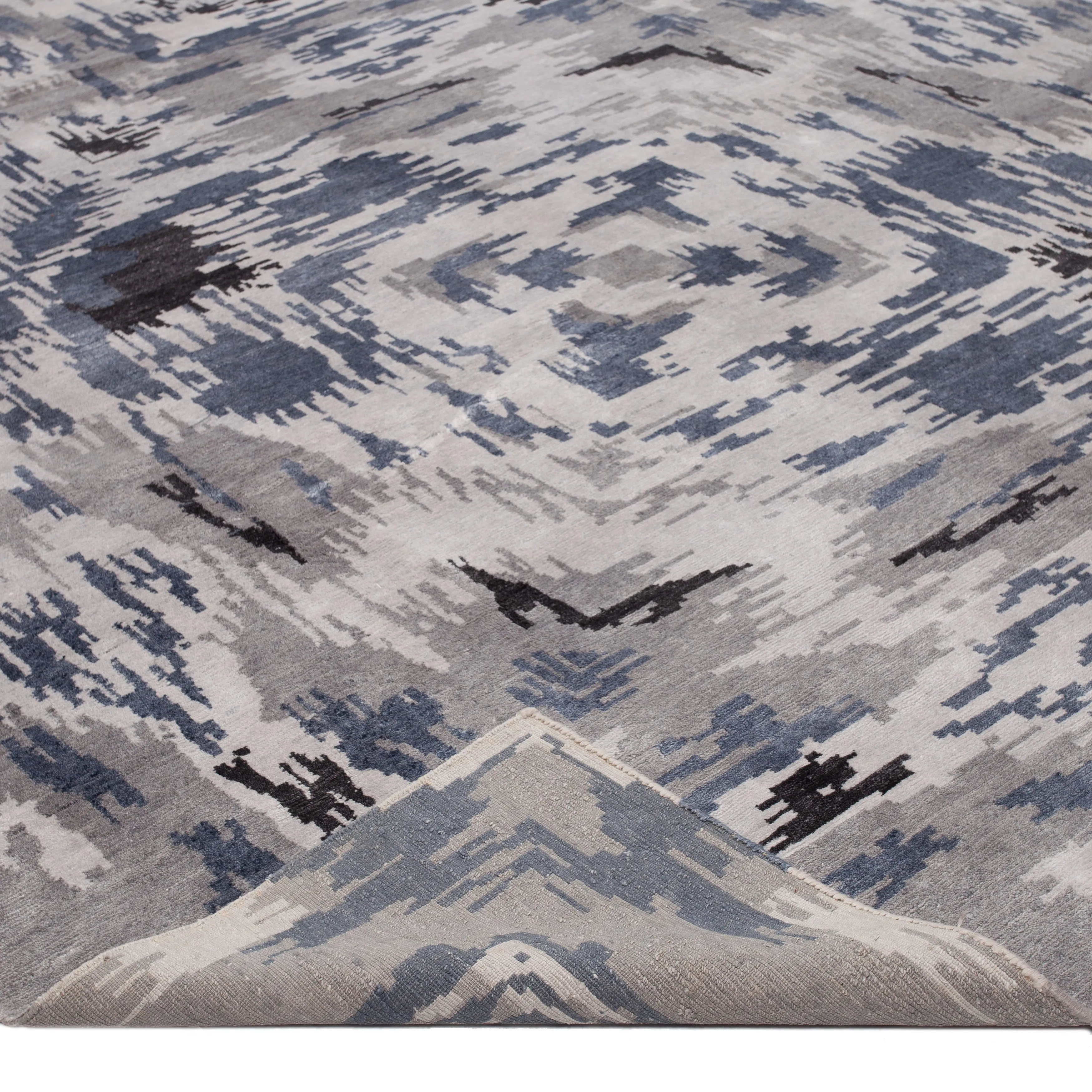 Grey & Blue Modern Wool Blend Rug - 9'4" x 12'3"