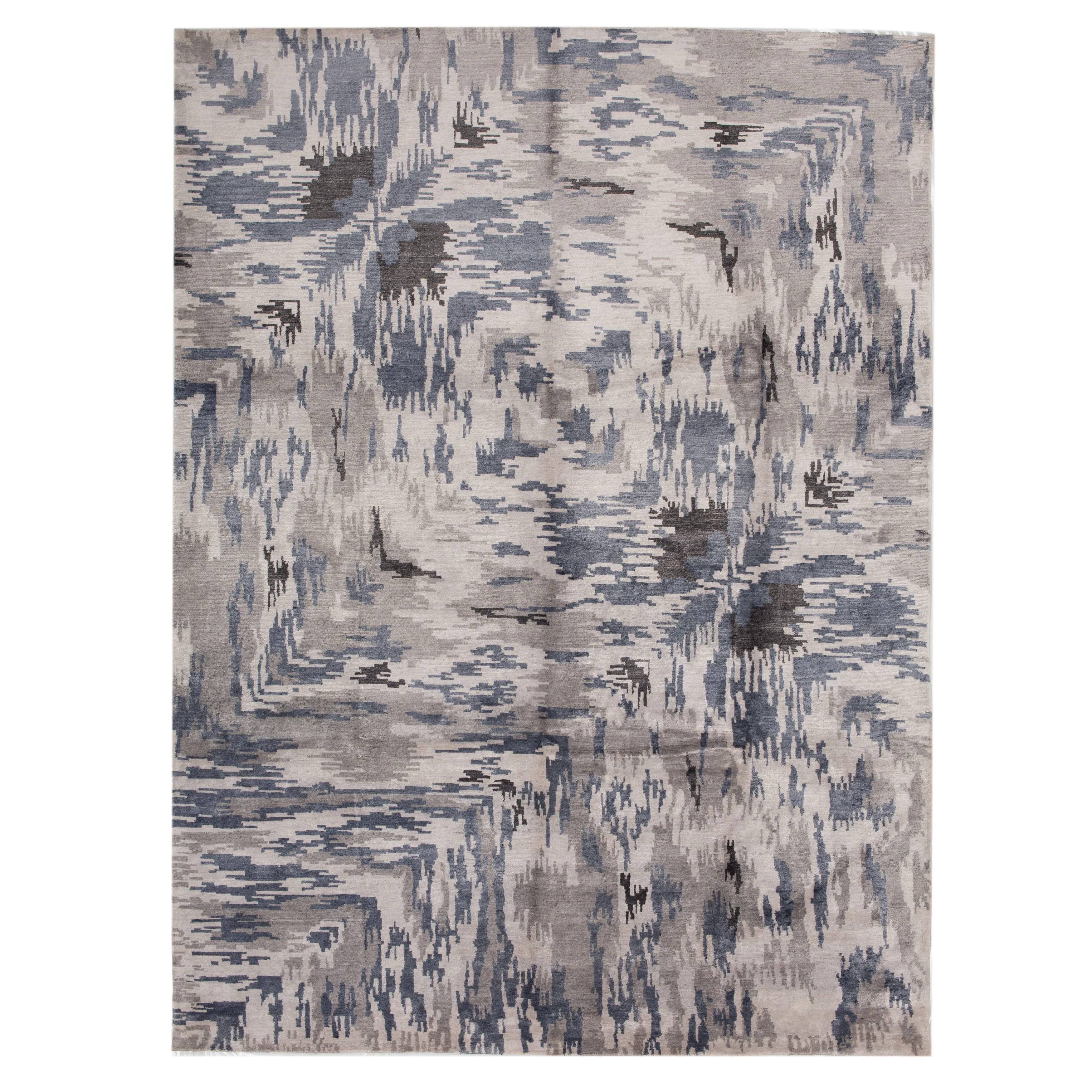 Grey & Blue Modern Wool Blend Rug - 9'4" x 12'3"