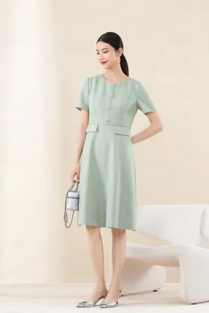 Grey Green Slim Waist Midi Dress