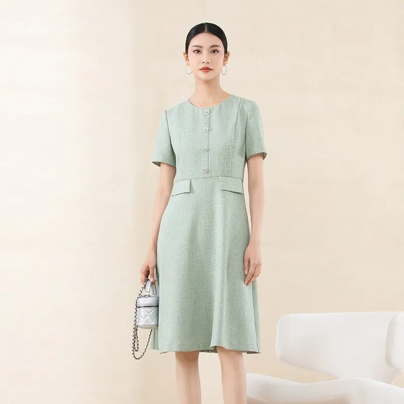 Grey Green Slim Waist Midi Dress