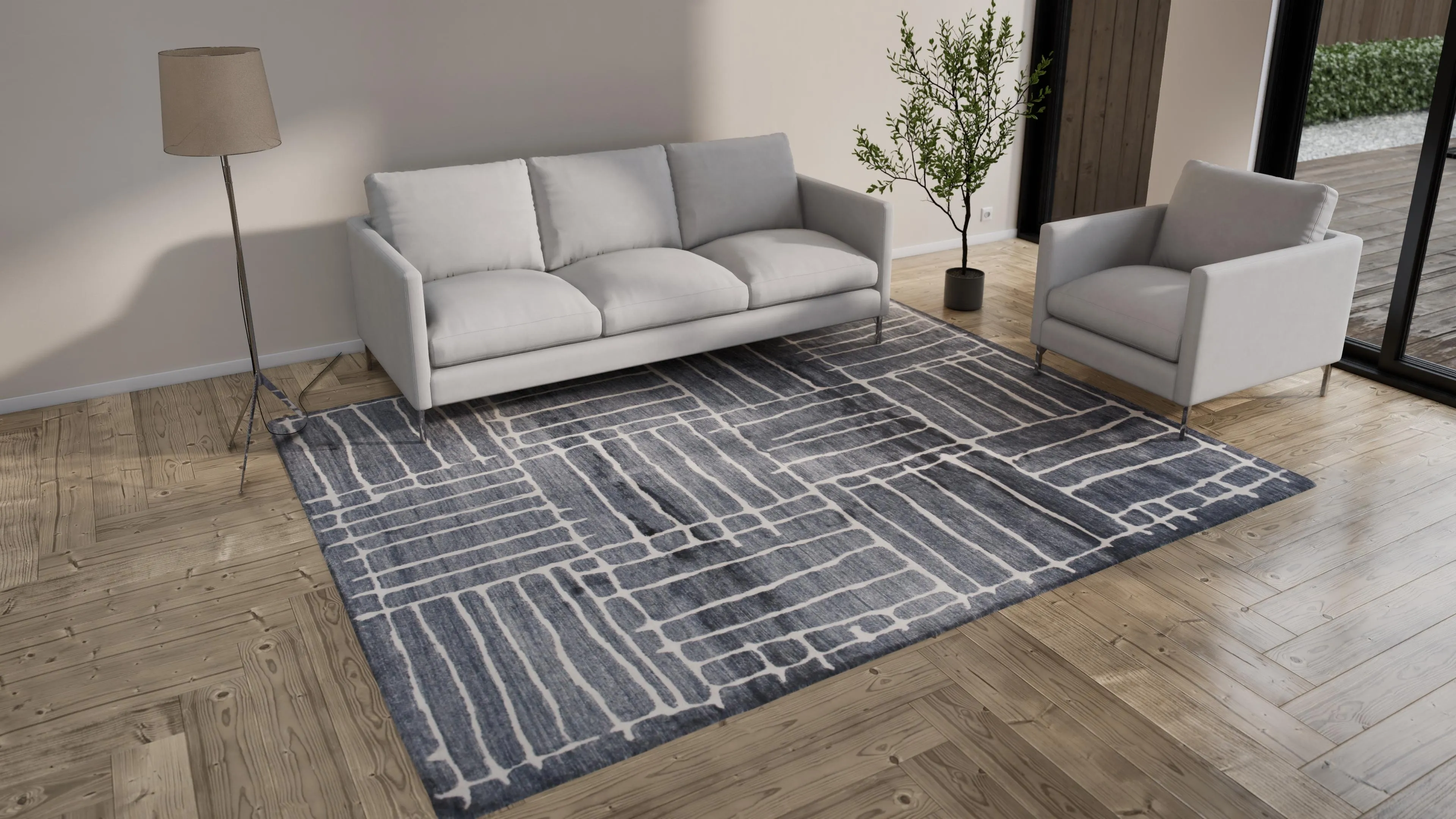 Grey Modern Wool Blend Rug - 8'1" x 10'2"