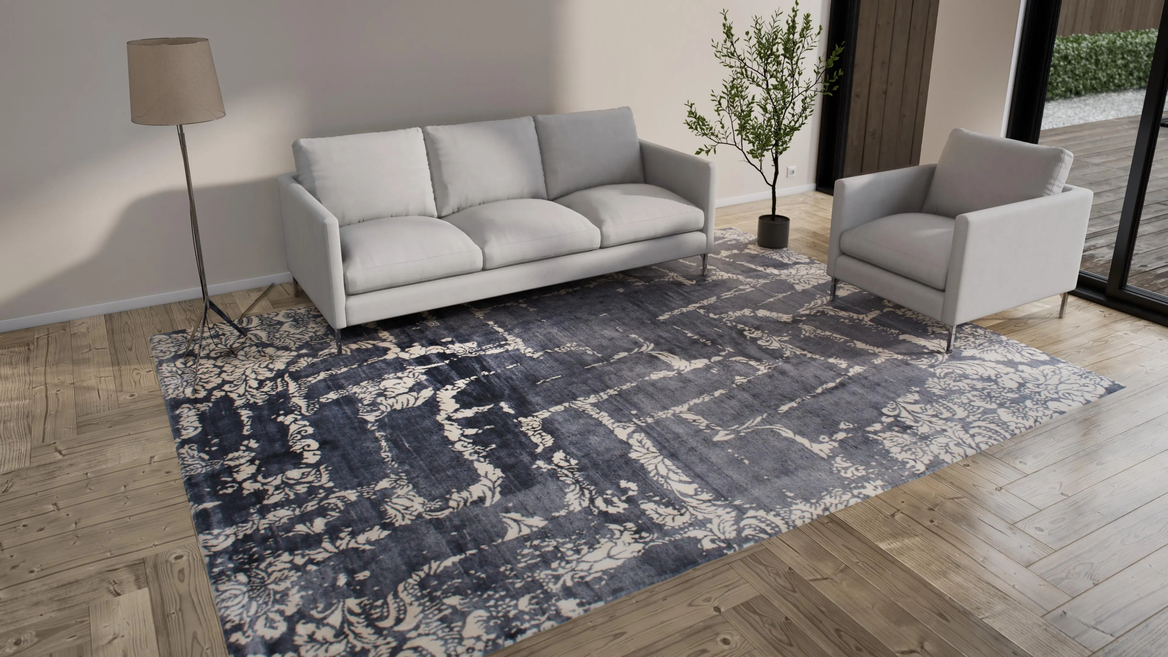 Grey Modern Wool Blend Rug - 9' x 12'