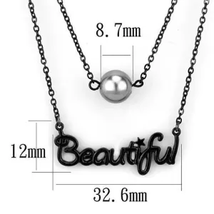 IP Black(Ion Plating) Stainless Steel Necklace with Synthetic Glass Bead in Gray for Women Style TK2628