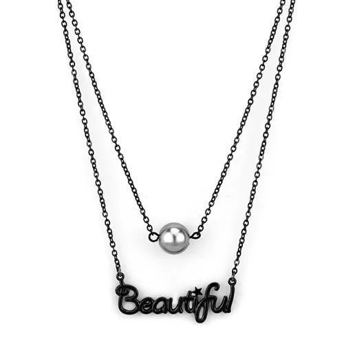 IP Black(Ion Plating) Stainless Steel Necklace with Synthetic Glass Bead in Gray for Women Style TK2628