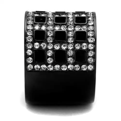 IP Black(Ion Plating) Stainless Steel Ring with Top Grade Crystal in Black Diamond for Women Style TK2155