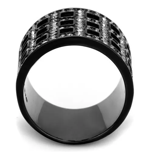 IP Black(Ion Plating) Stainless Steel Ring with Top Grade Crystal in Black Diamond for Women Style TK2155