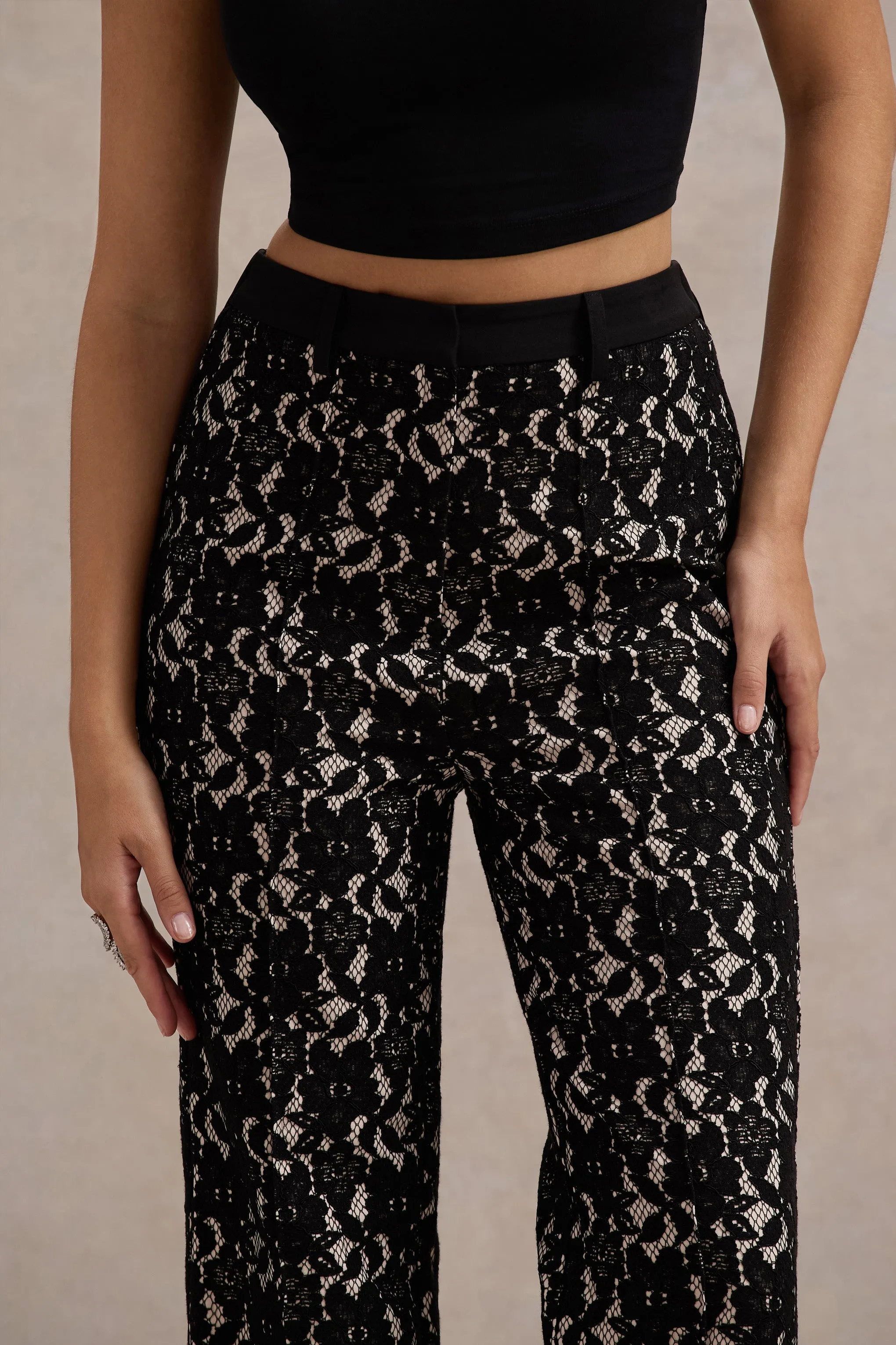 Jordanne | Black Lace Flared-Leg Trousers