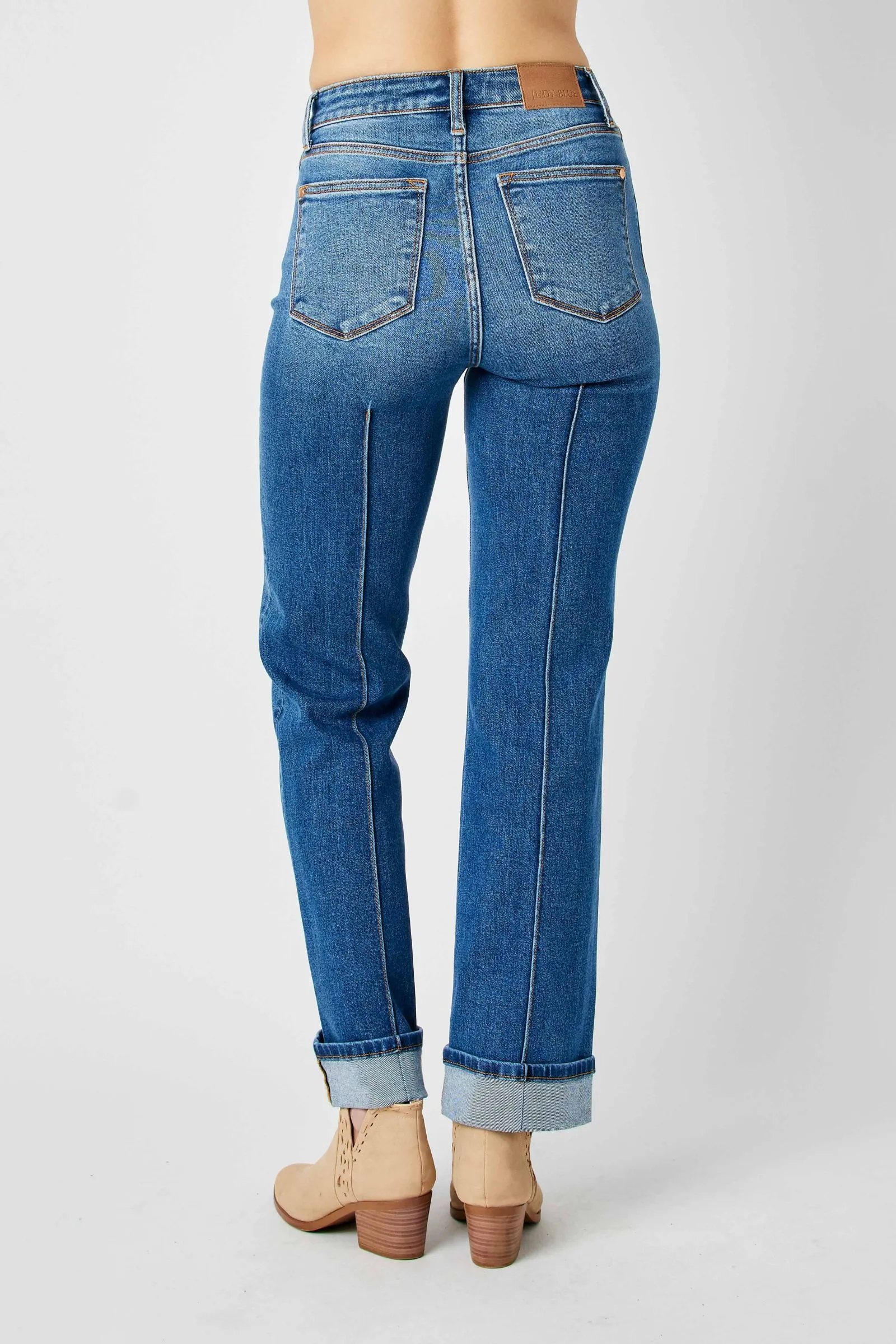 Judy Blue High Waist Front Seam Detail & Cuffed Straight Denim 82571