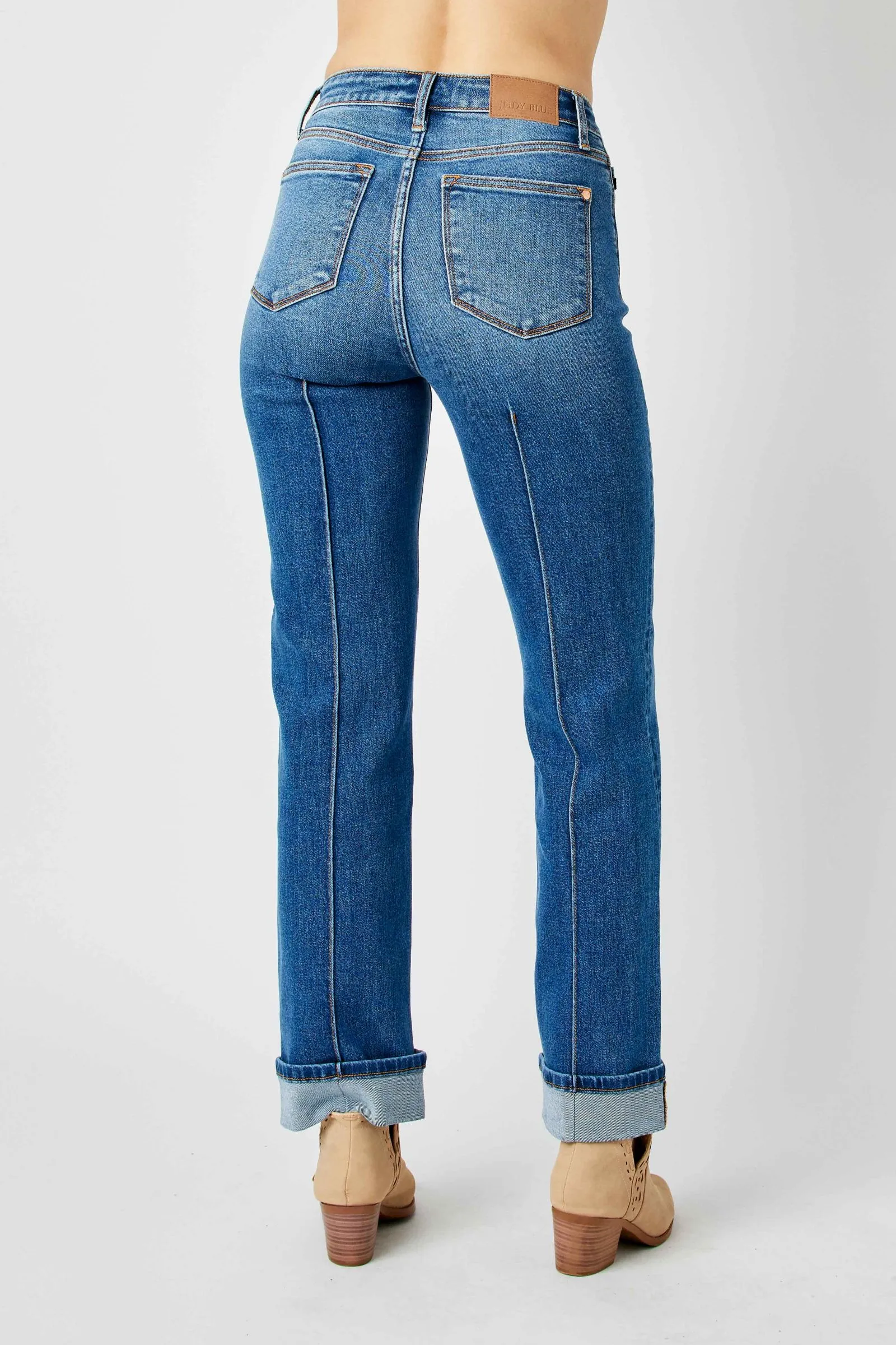 Judy Blue High Waist Front Seam Detail & Cuffed Straight Denim 82571