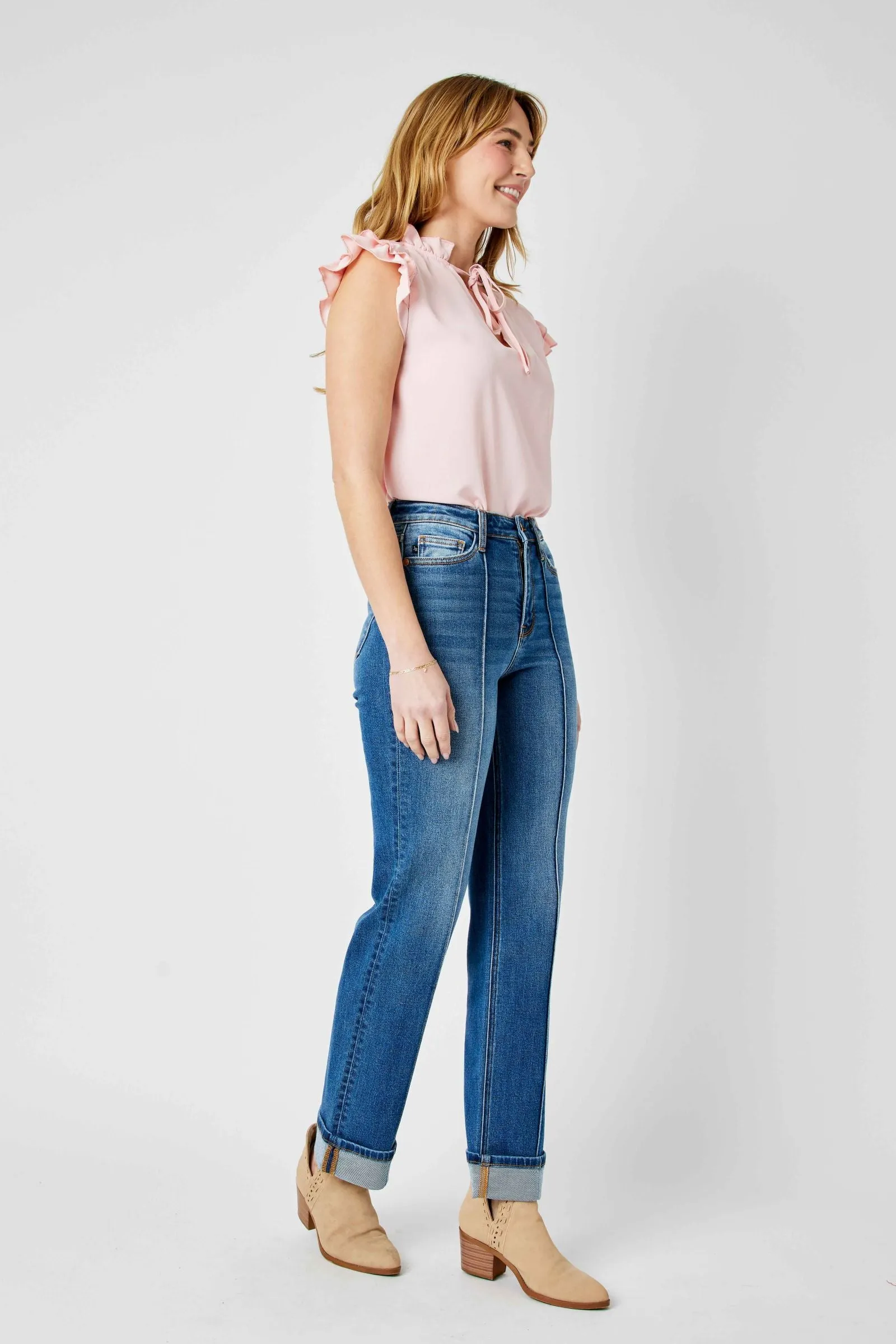 Judy Blue High Waist Front Seam Detail & Cuffed Straight Denim 82571