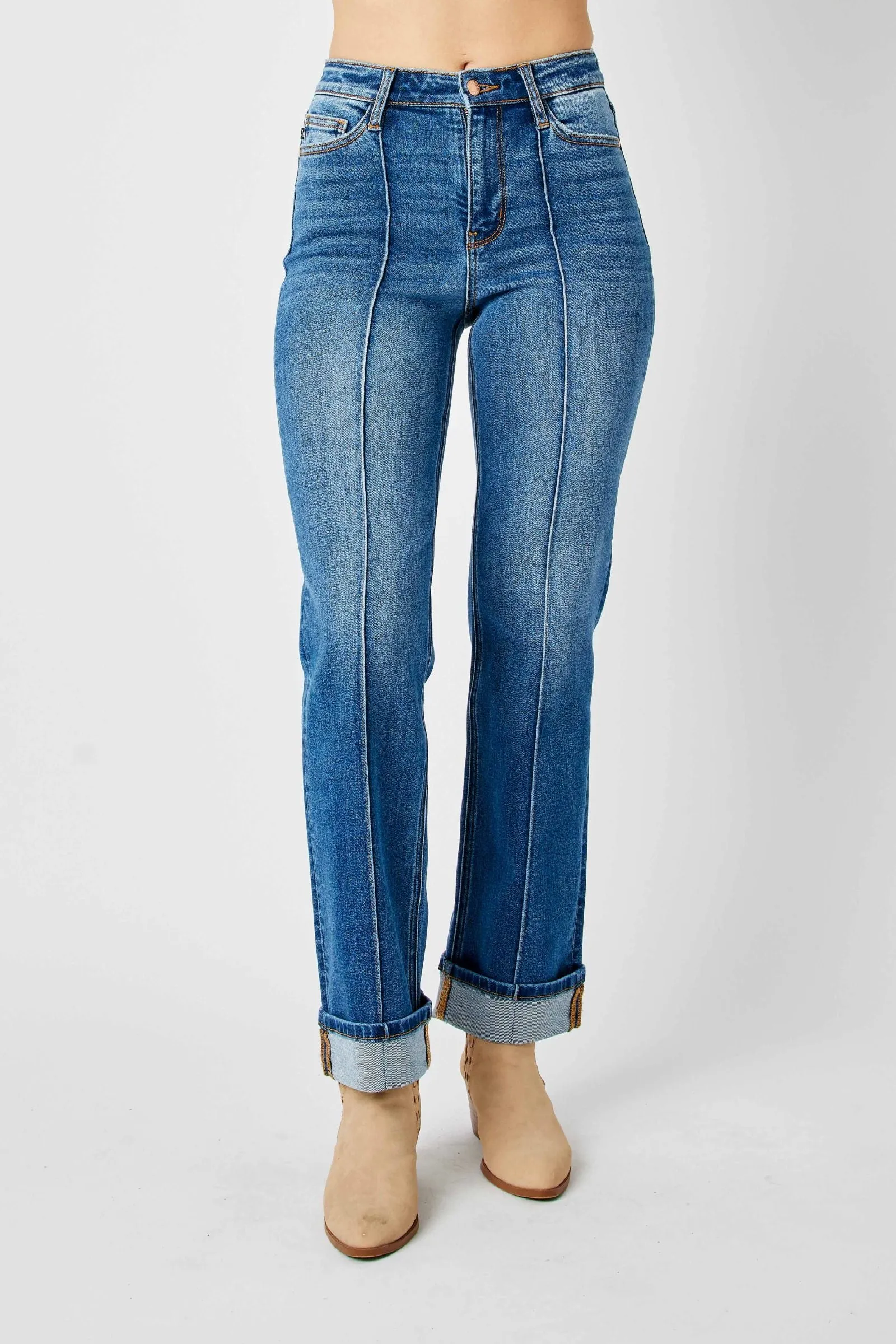 Judy Blue High Waist Front Seam Detail & Cuffed Straight Denim 82571