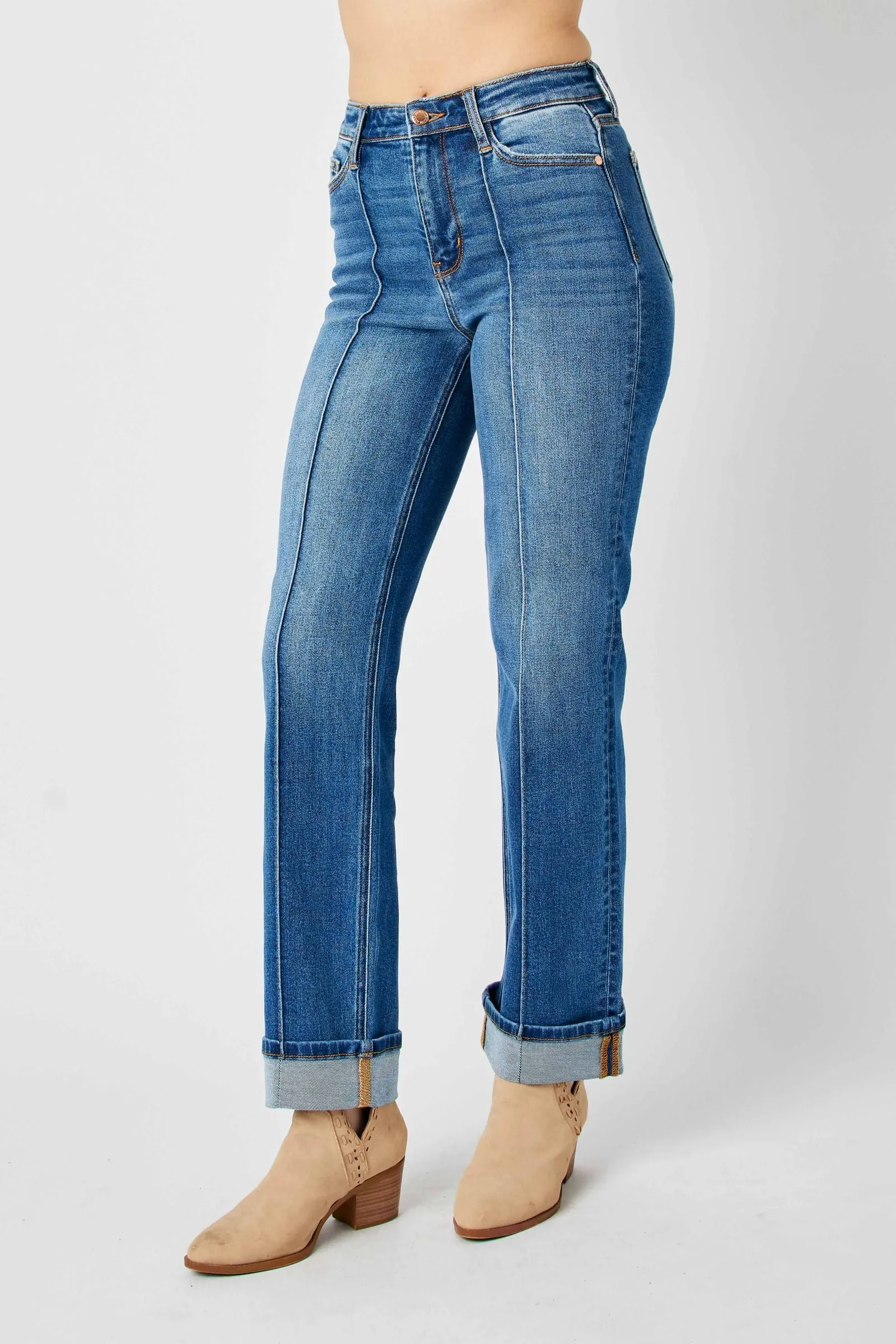 Judy Blue High Waist Front Seam Detail & Cuffed Straight Denim 82571