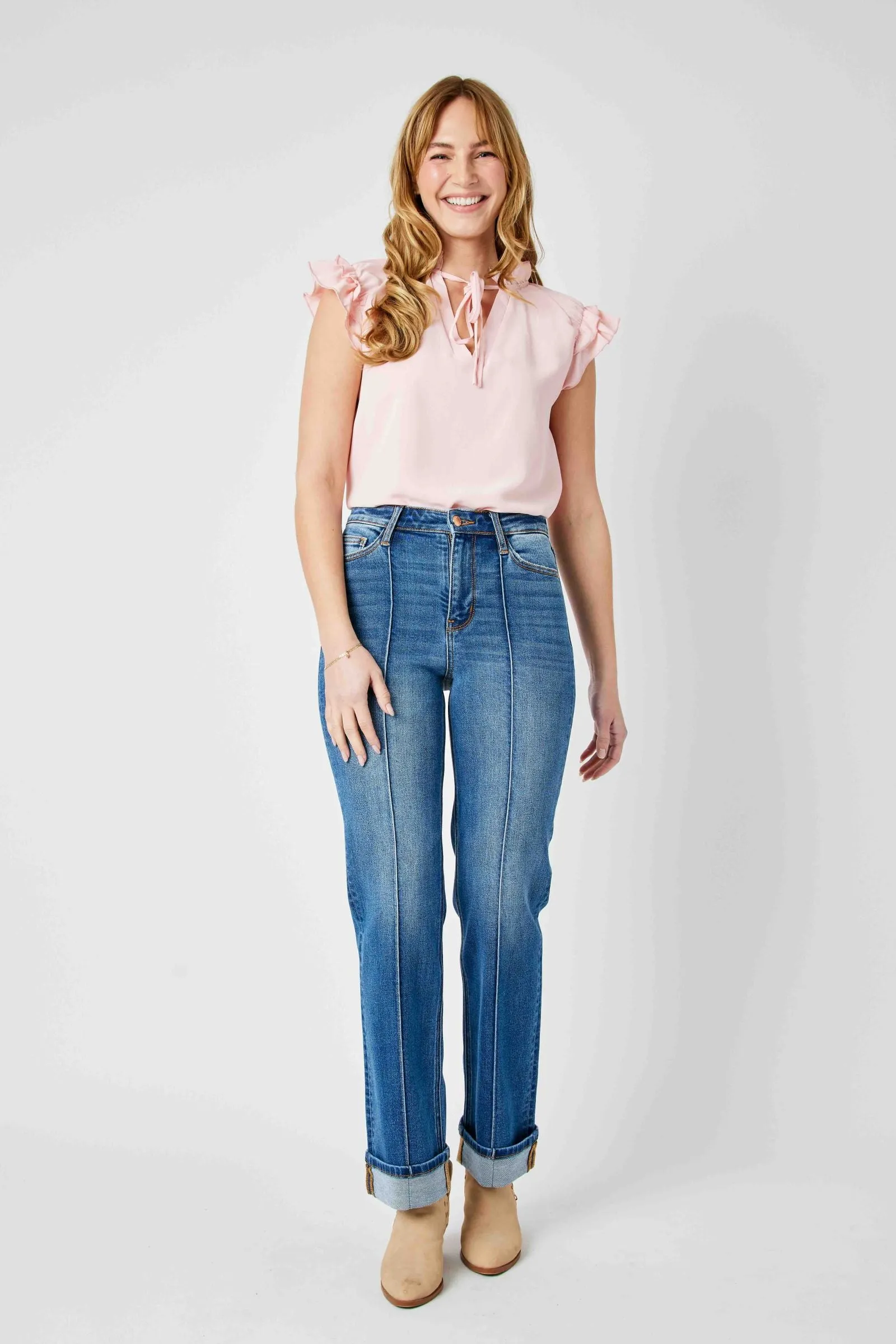 Judy Blue High Waist Front Seam Detail & Cuffed Straight Denim 82571