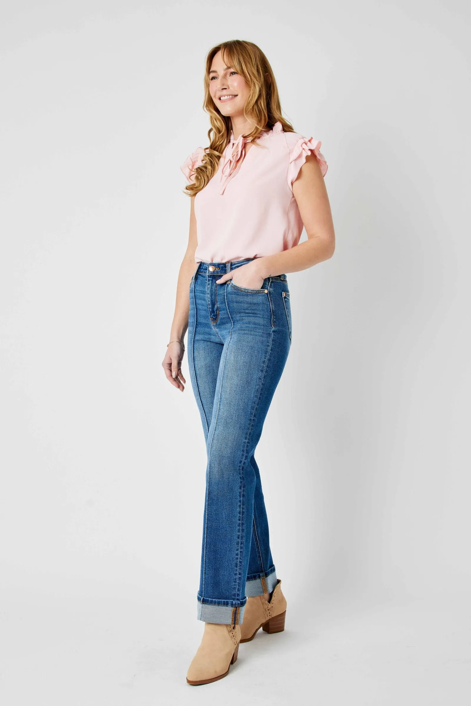 Judy Blue High Waist Front Seam Detail & Cuffed Straight Denim 82571