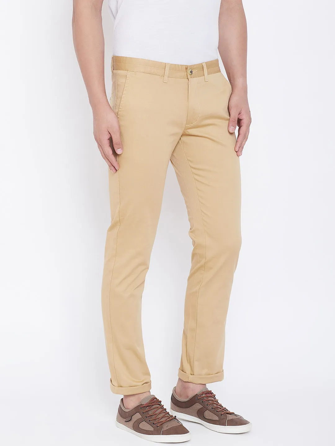 JUMP USA Men Camel Regular Fit Solid Trousers