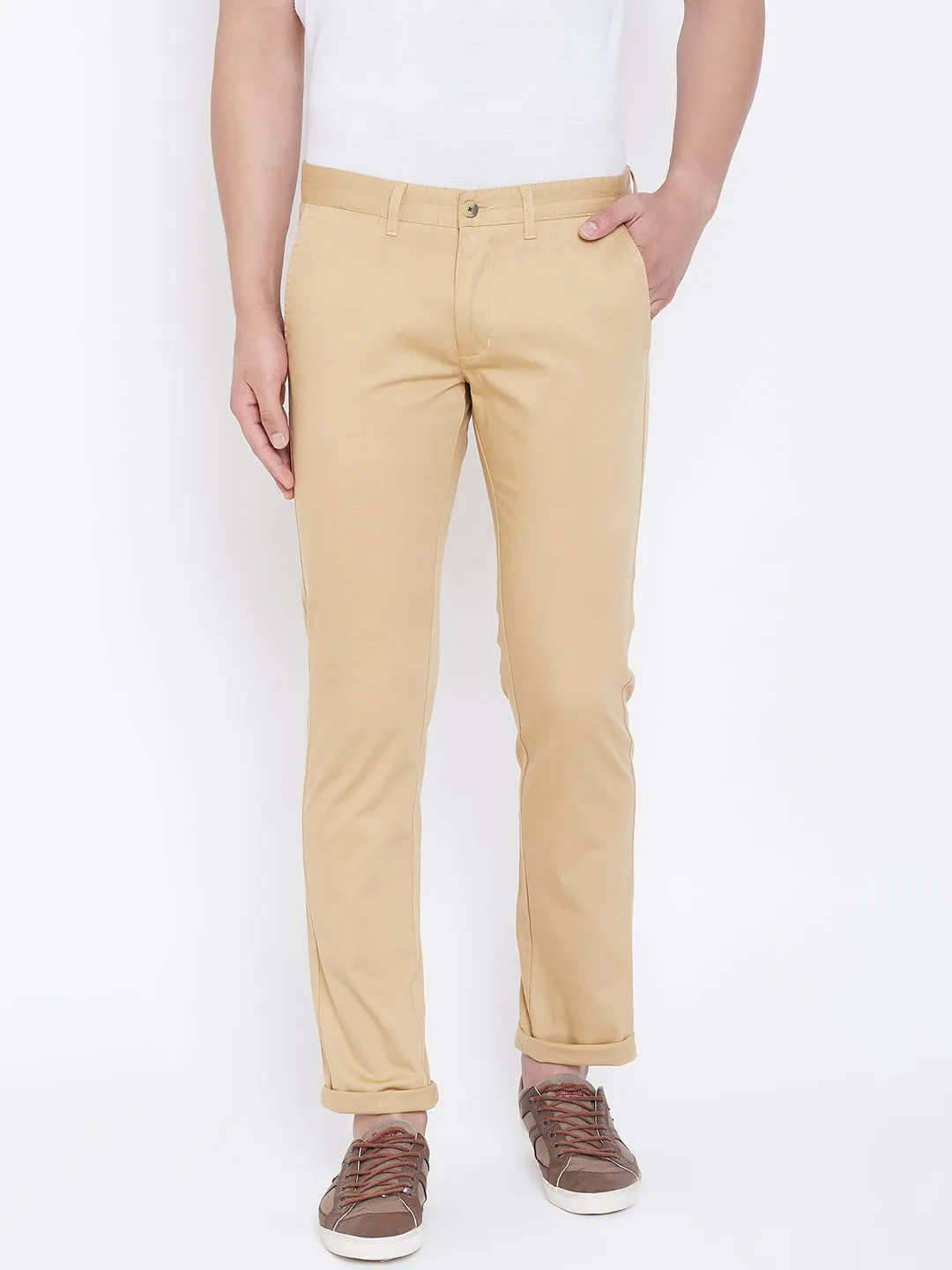 JUMP USA Men Camel Regular Fit Solid Trousers