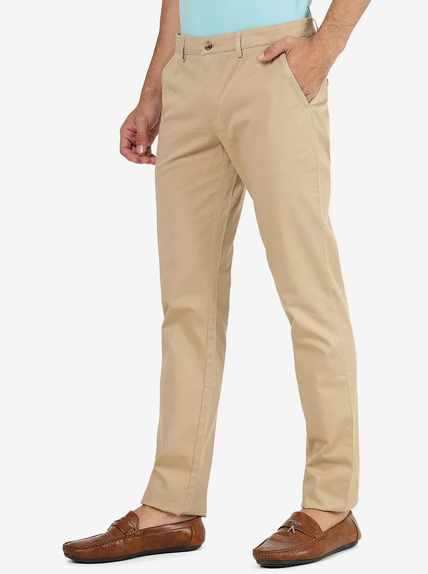 Khakhi Solid Super Slim Fit Casual Trouser | Greenfibre