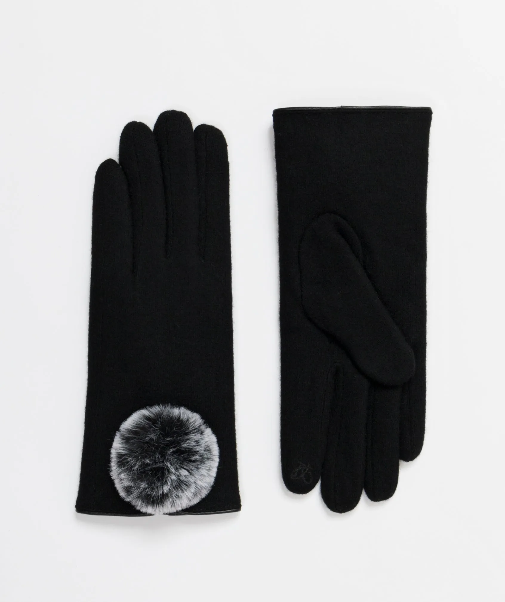 Ladies Black Touchscreen Gloves with Large Pom Pom