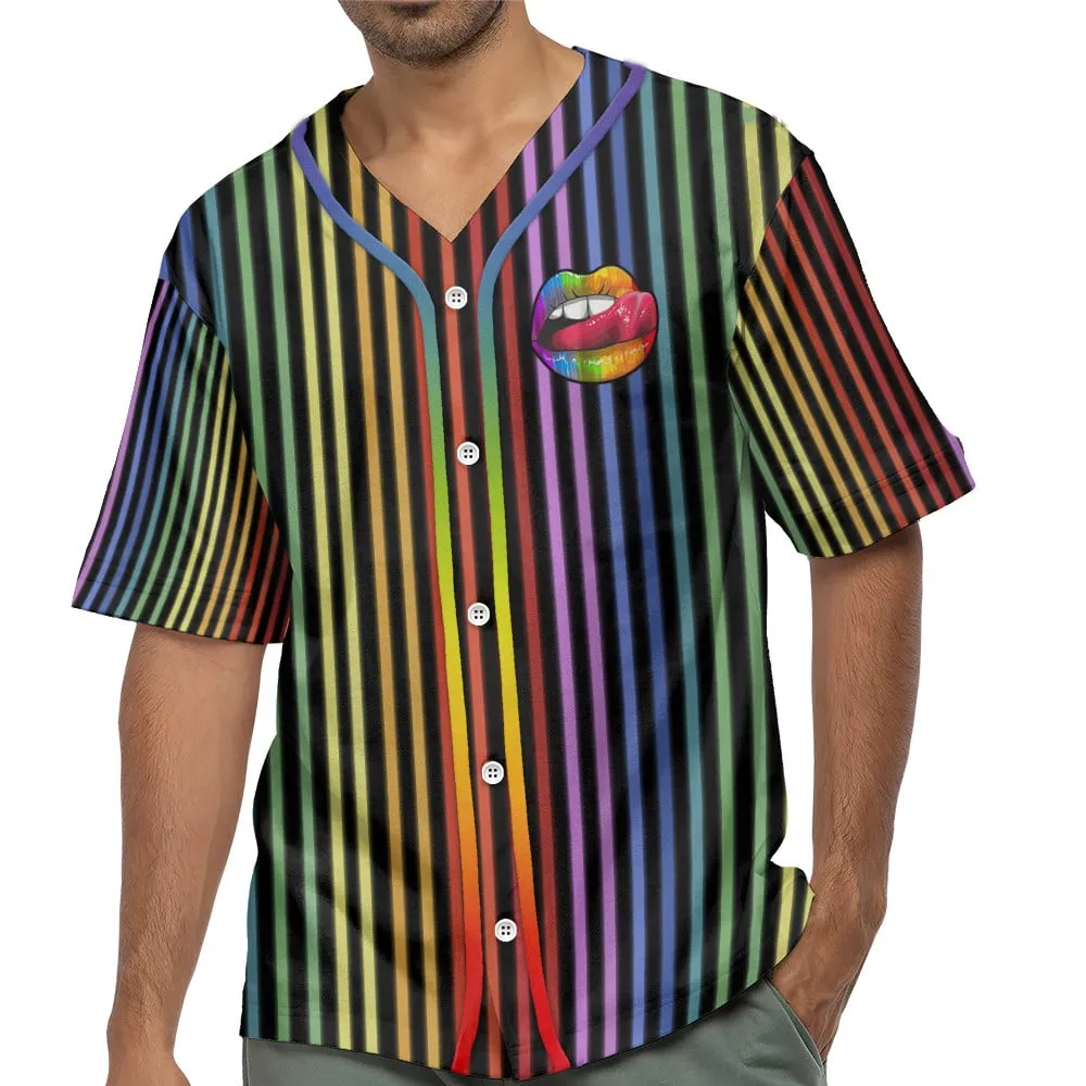 Lgbt Pride Lips On Vertical Rainbow Baseball Jersey Shirt