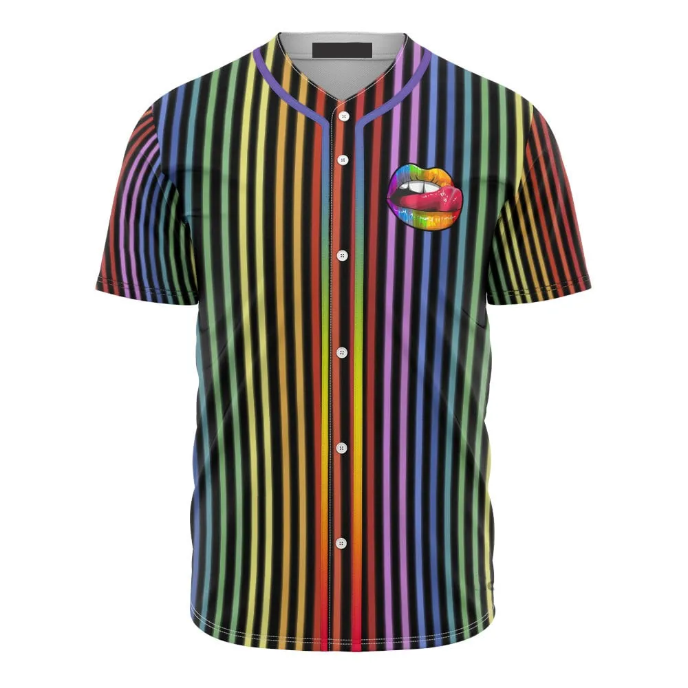 Lgbt Pride Lips On Vertical Rainbow Baseball Jersey Shirt