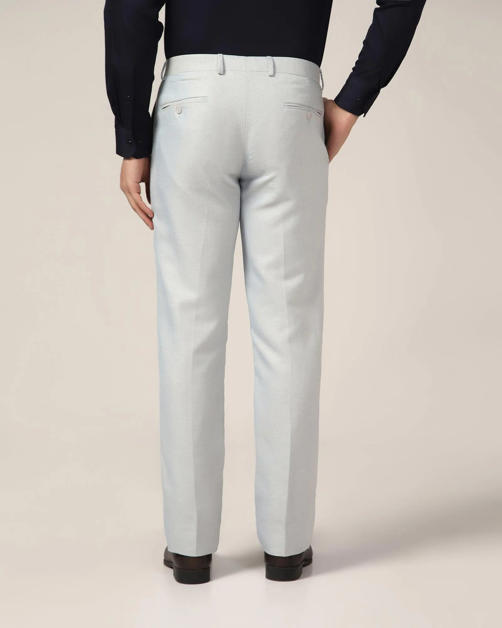 Linen Slim Comfort B-95 Formal Blue Textured Trouser - Commando